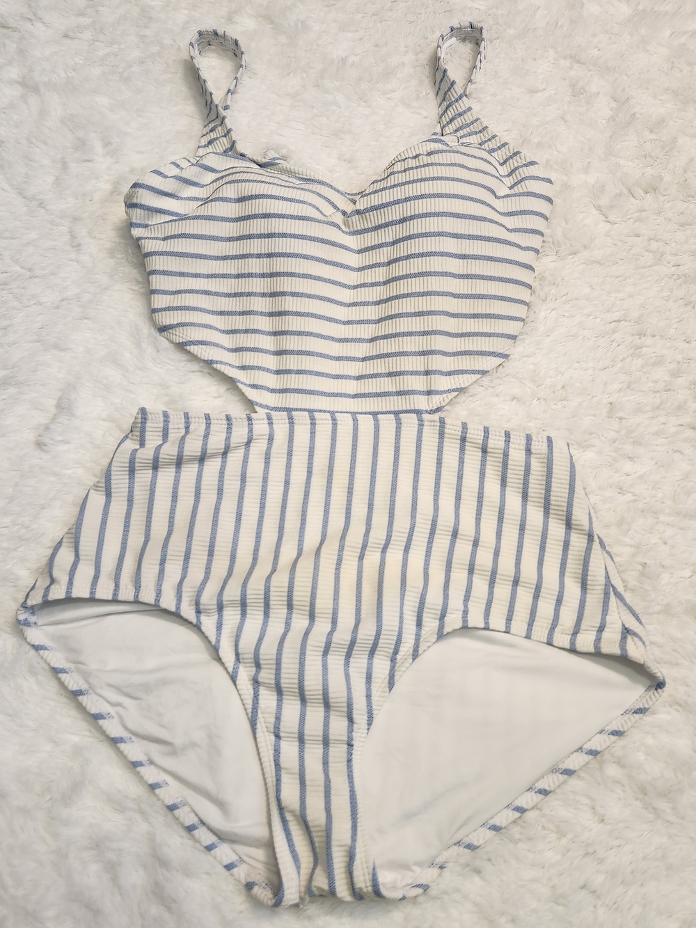 Anne Cole Blue and White Ribbed Striped One-Piece